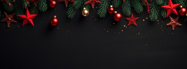 Red Christmas Decorations Black Background Banner