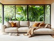 © Boss Architectura  - Cozy and Inviting Modern Living Room with a Large Comfortable Sectional Sofa Minimalist Stylish Decor Natural Wood Accents and a Neutral Color Palette for a Calming Serene Vibe with a Lush