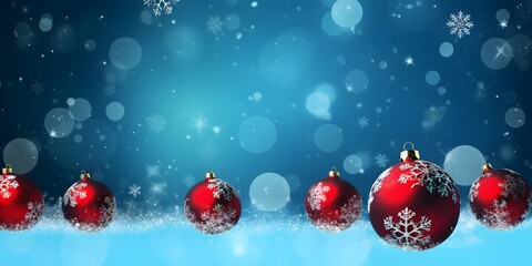 Red Christmas Ornaments with Snowflakes and Bokeh Background