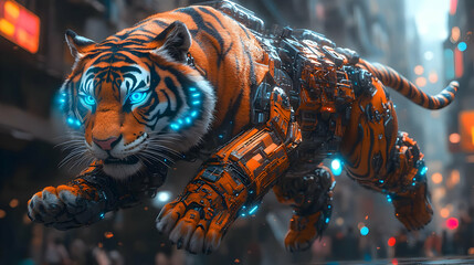 Wall Mural - Cybernetic Tiger Illustration - Futuristic Animal Design