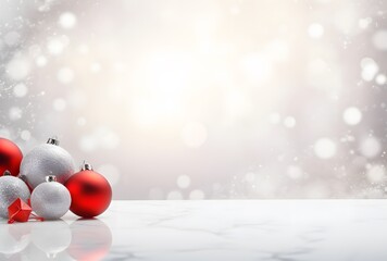 Elegant Christmas Background with Marble Texture and Ornaments