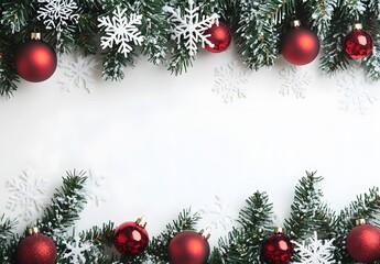 Wall Mural - christmas ornament & snowflake border background