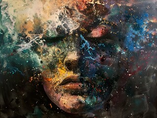 Wall Mural - Cosmic Portrait: A Dreamy Abstract Painting of a Woman's Face