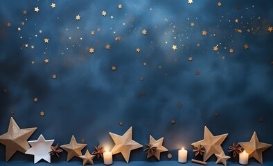 Wall Mural - christmas wooden decorations with candles & stars