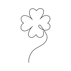 minimalist continuous linear four leaf clover design with transparent background
