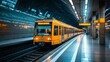 © steve - Subway train at underground railway station. Train railway platform. Urban scene. Metro. Tube.