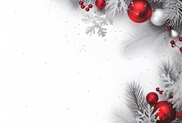 Wall Mural - snowy pine branches christmas frame background