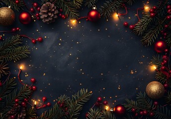 Wall Mural - christmas garland border with lights and ornaments