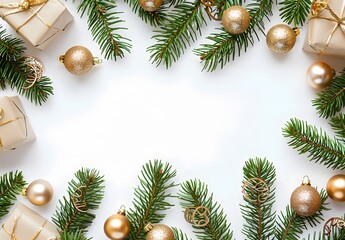 Wall Mural - christmas fir branch garland with gifts and gold balls