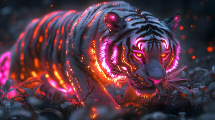 Wall Mural - Neon Tiger 3D Illustration