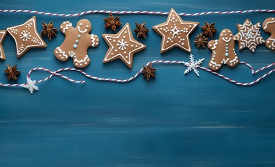 Gingerbread Cookies Christmas Garland Flat Lay