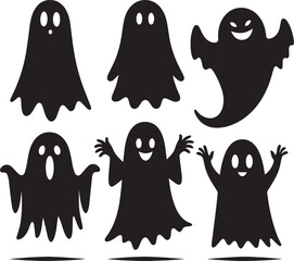 Canvas Print - Halloween scary ghosts silhouette collection vector illustration isolated on a white background