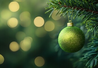 Wall Mural - green christmas ornament on pine tree branch