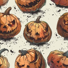 A seamless pattern in Halloween style with pumpkin, Jack o Lantern