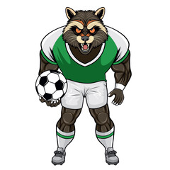 Wall Mural - raccoon character football mascot vector illustration design