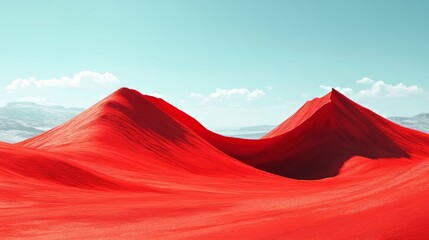 A red desert landscape with two red hills