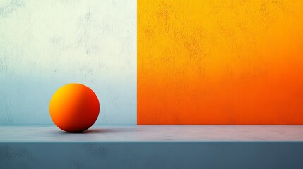 Wall Mural - A small orange ball is sitting on a gray surface