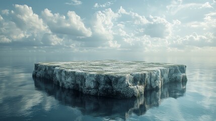 A large rock sits on the surface of the ocean