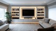 © Lilly - A modern entertainment unit with adjustable shelving for various media devices.
