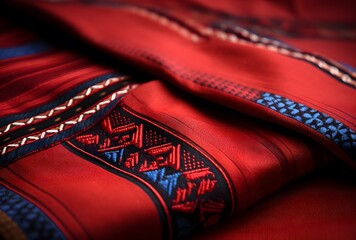 Wall Mural - Inca Patterned Red Fabric with Blue Border