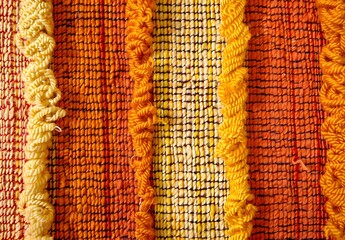 Wall Mural - Close-up Woven Rug Texture with Orange and Yellow Stripes