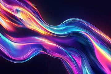texture of liquid blue-orange gradient glass on a dark background. holographic colors. abstract wavy 3d background