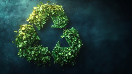 A green recycling symbol made of leaves, emphasizing environmental sustainability.