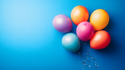 Colorful Balloons on Blue Background with Bokeh