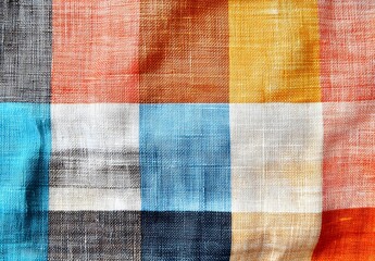 Colorful Checkered Linen Fabric Texture Background