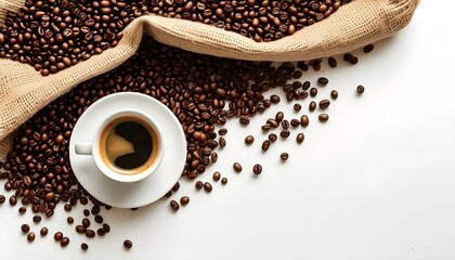 Artistic presentation of coffee beans wrapped in paper against a clean white backdrop