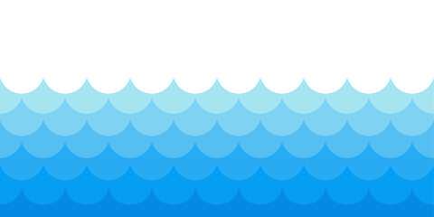 Aufkleber - Sea waves vector illustration isolated on transparent background. Ocean waves seamless pattern in blue gradient colors.