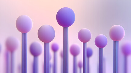 Wall Mural - abstract spheres on vertical rods in a soft pastel-themed background during a creative design presen