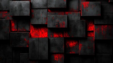 Wall Mural - abstract textured wall with black blocks and red highlights in a modern architectural space
