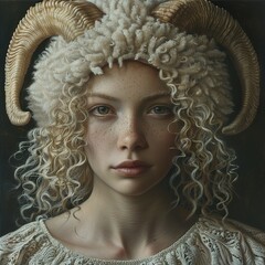 Poster - Woman with Sheep Horns: A Surreal Portrait