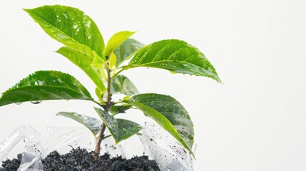 Wall Mural - A Small Plant with Dew Drops