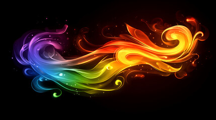 Wall Mural - colorful swirling smoke patterns in vibrant shades of rainbow against a black background, creating a