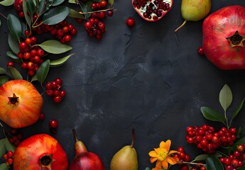 Wall Mural - Autumnal Fruit Still Life: Pomegranates, Pears & Berries