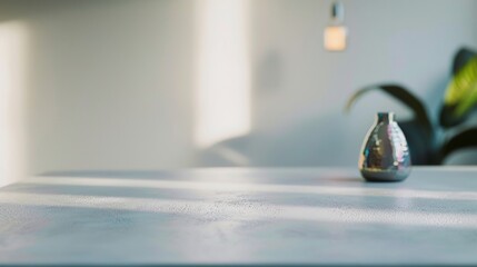 Aufkleber - Minimalist Soft White Concrete Table with Holographic Vase in Modern Indoor Setting with Bokeh Effect