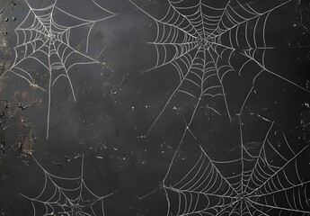 Halloween Spider Webs on Black Chalkboard Background