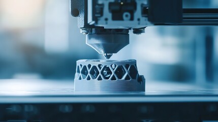 3D printer creating an intricate design in a workshop during daylight, showcasing advanced technology and detailed craftsmanship