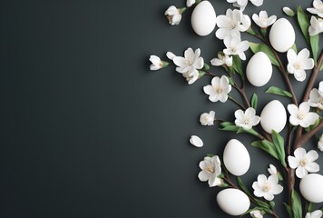 Wall Mural - easter background with white flowers and eggs