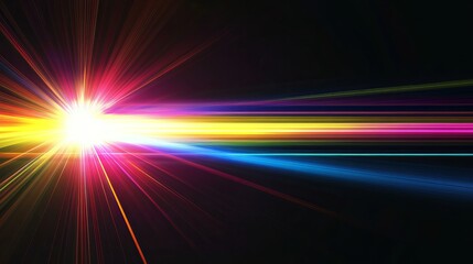 Wall Mural - Bright, colorful light streaks against a black background. These are lens flares, which are the light effects created by cameras. You can use these images for design projects.