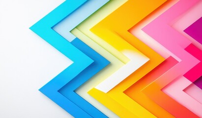 Canvas Print - Colorful arrow-shaped background, white background, rainbow colors, geometric shapes, 3D style, simple design Generative AI