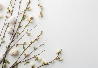 Wall Mural - minimal easter composition with willow branches and eggs