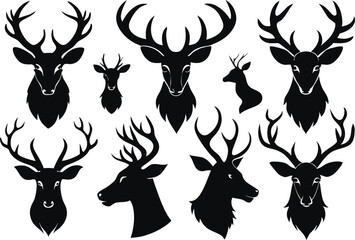 Cartoon vector black deer head silhouette clipart