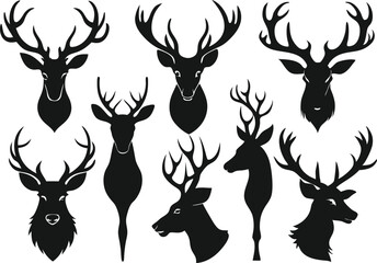 Cartoon vector black deer head silhouette clipart