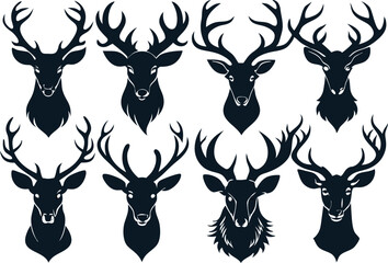 Cartoon vector black deer head silhouette clipart