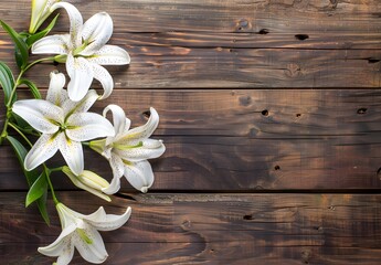 Wall Mural - easter lilies on rustic wooden background