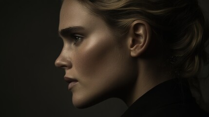 Poster - A close up of a woman's face with a black background