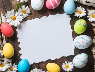 Wall Mural - easter eggs & flowers blank paper background